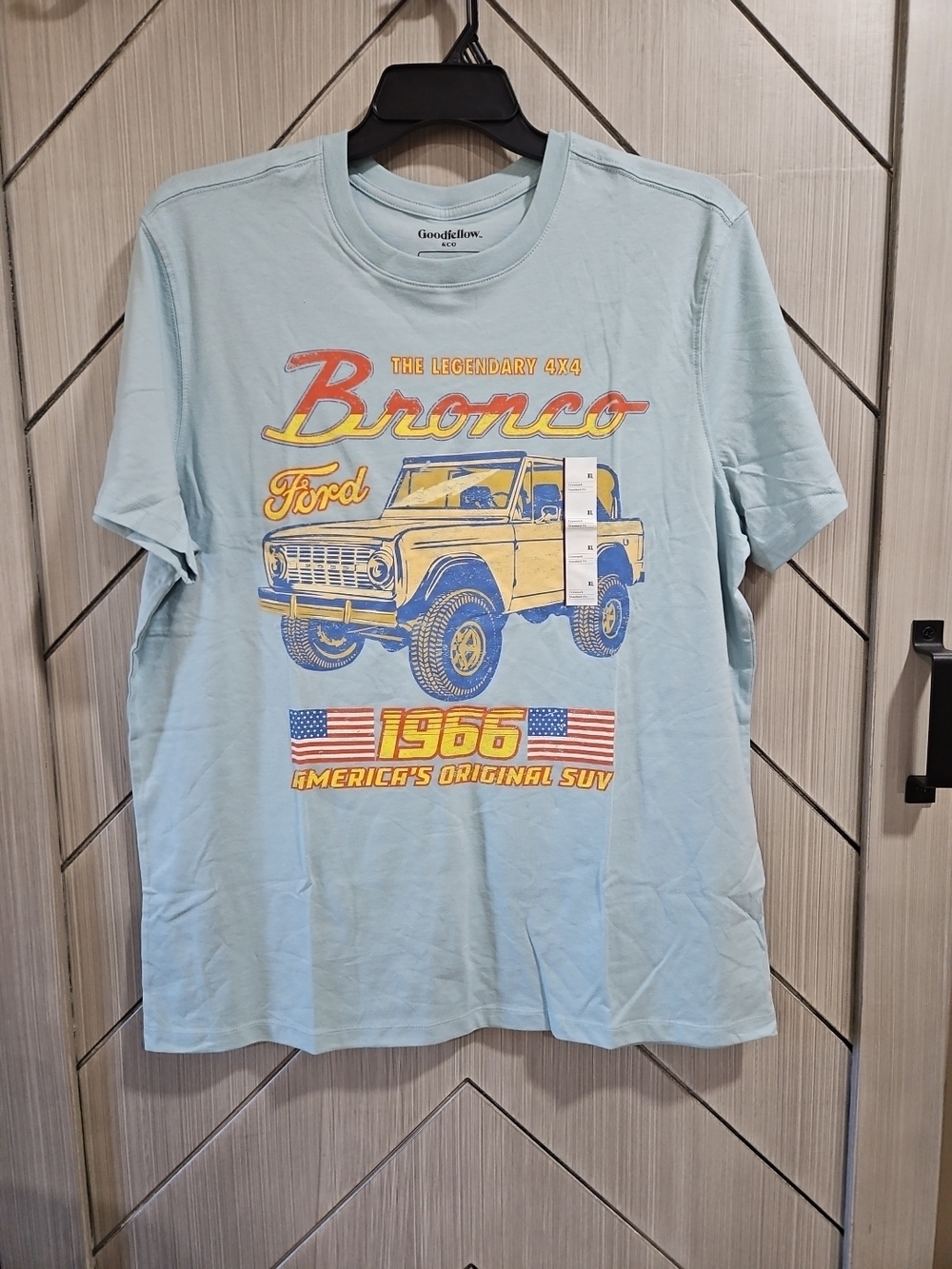 Goodfellow & Co Light Blue Graphic Tee with Yellow & Red Print